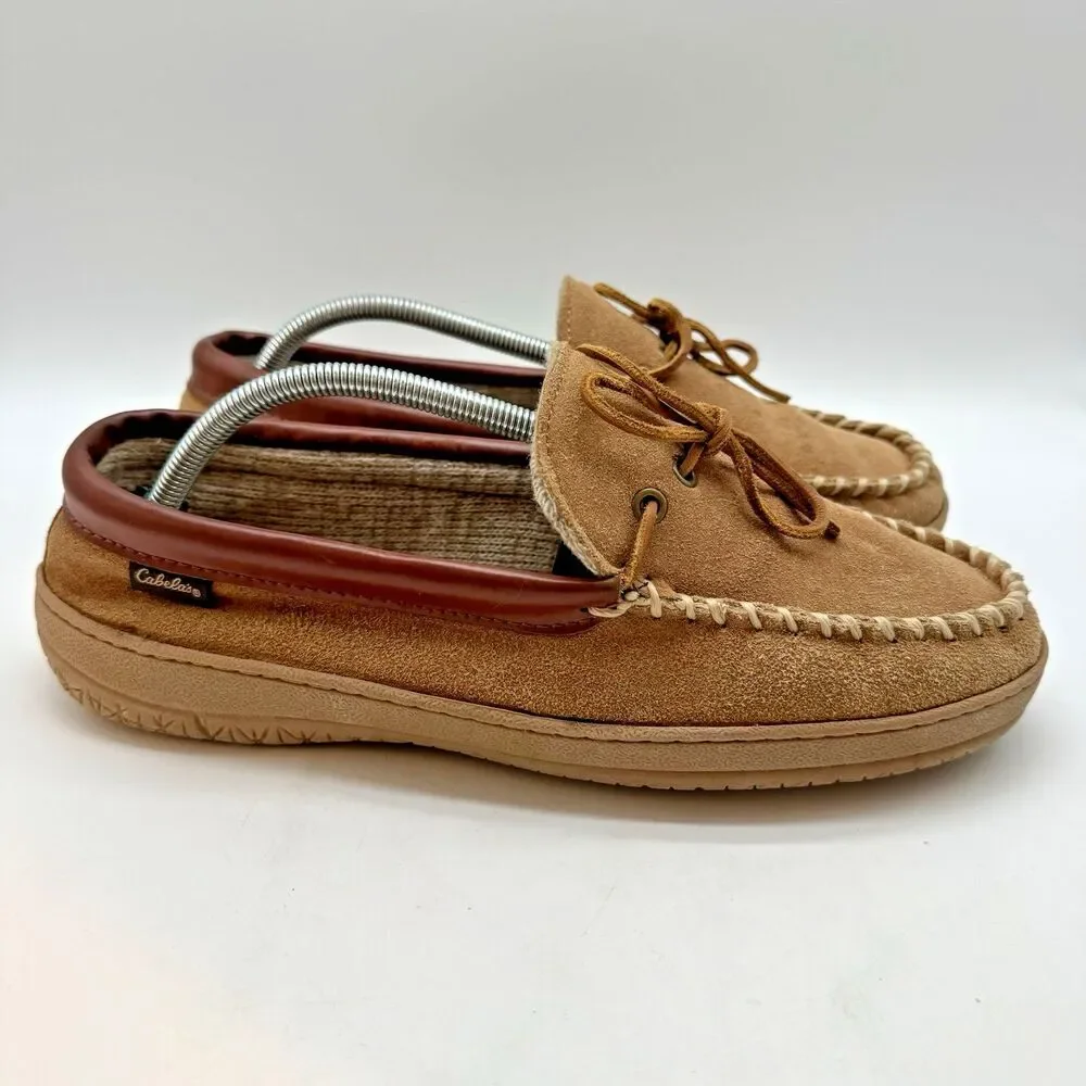 Cabela's Thinsulate 100g Slip On Moccasin Mens 10W Brown Suede Knit Lined Loafer
